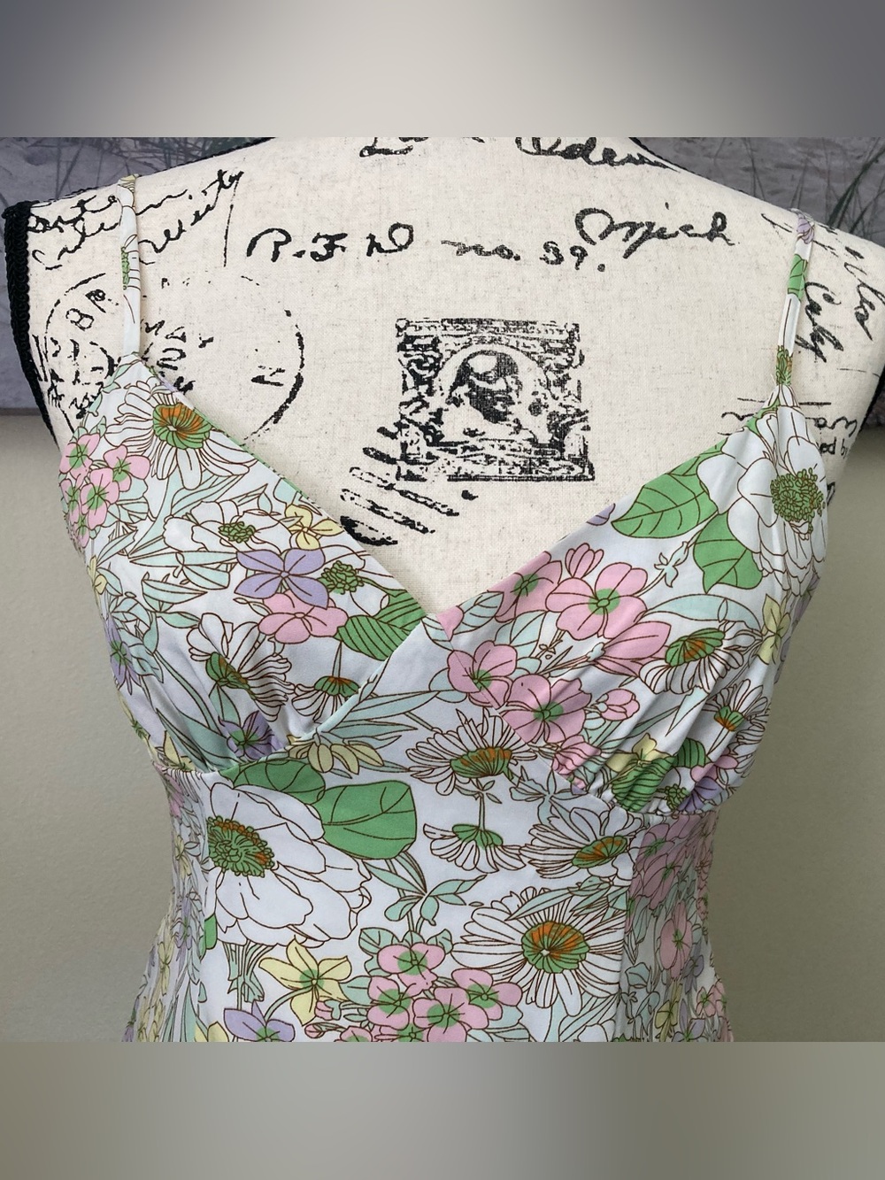 RSQ Tilly’s white floral spaghetti-strap mini dress, pink/green/yellow, size M - Picture 3 of 10